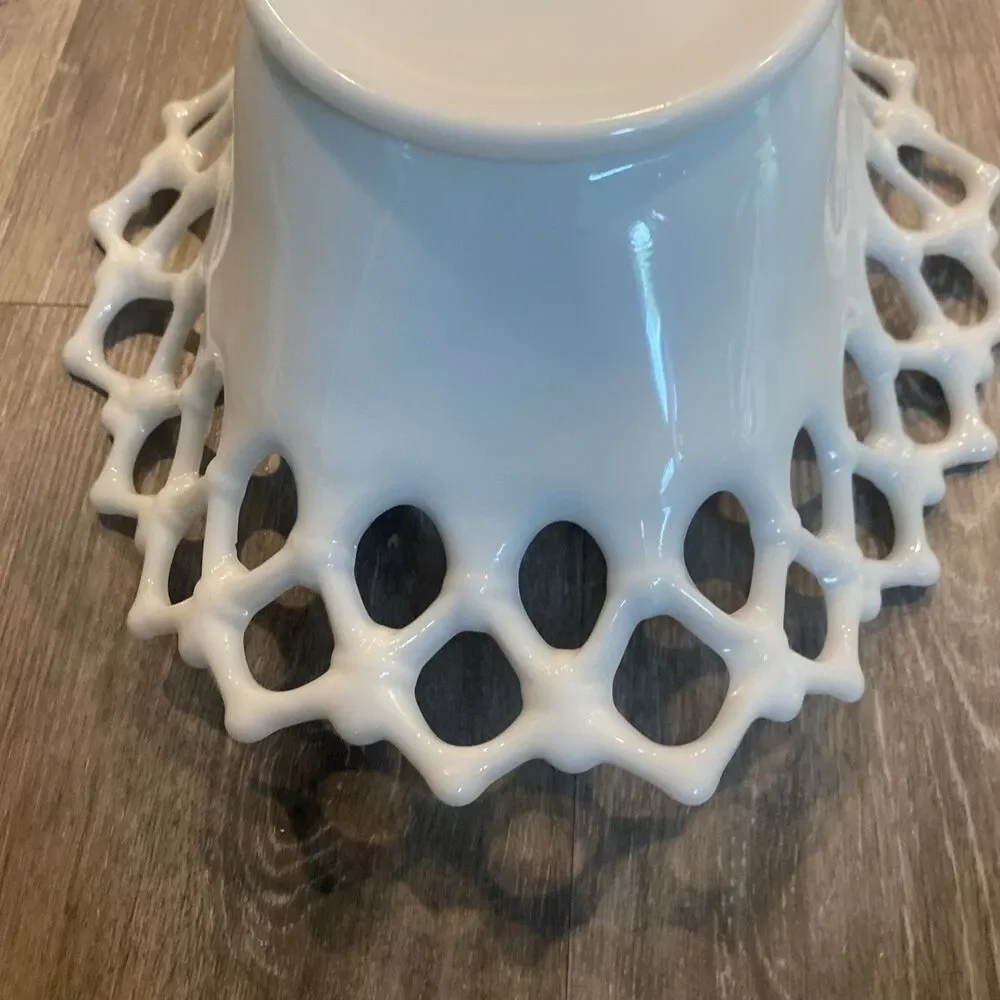 Westmoreland White Milk Glass Filigree Edge Bowl 12.75